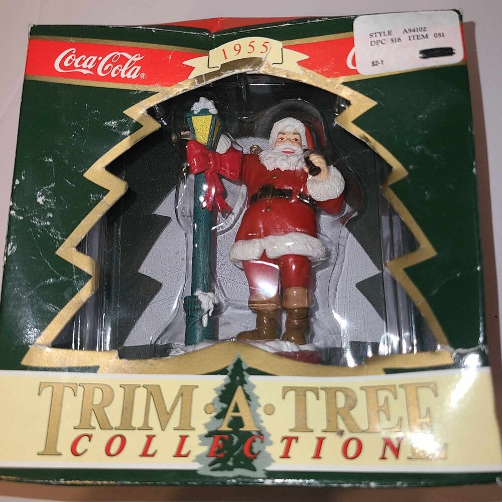 Vtg Coca Cola Trim-A-Tree Collection Santa with Lamp Post Christmas Ornament